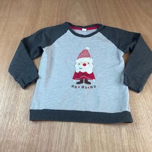 Kids Christmas Santa Sweatshirt Gray Red Ho Ho Ho Pullover Size 120 (5–6Y)